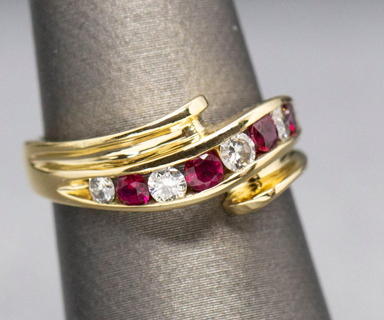 Natural Ruby and Diamond Channel Set Bypass Ring 18k Size 5.75