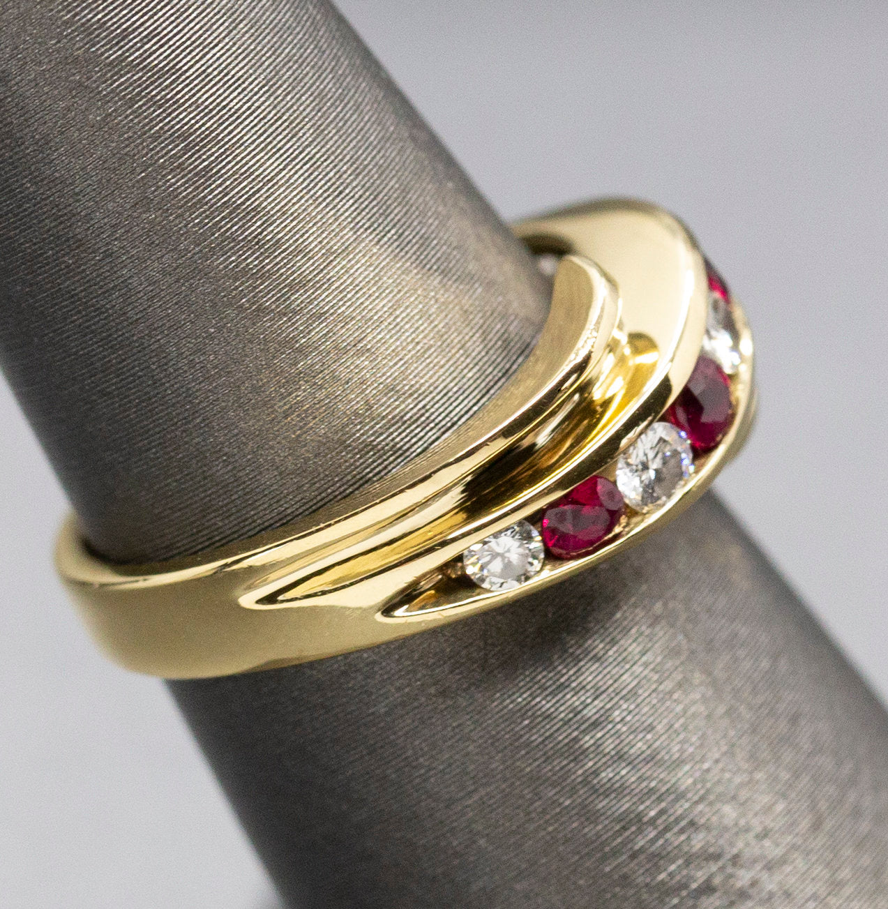 Natural Ruby and Diamond Channel Set Bypass Ring 18k Size 5.75