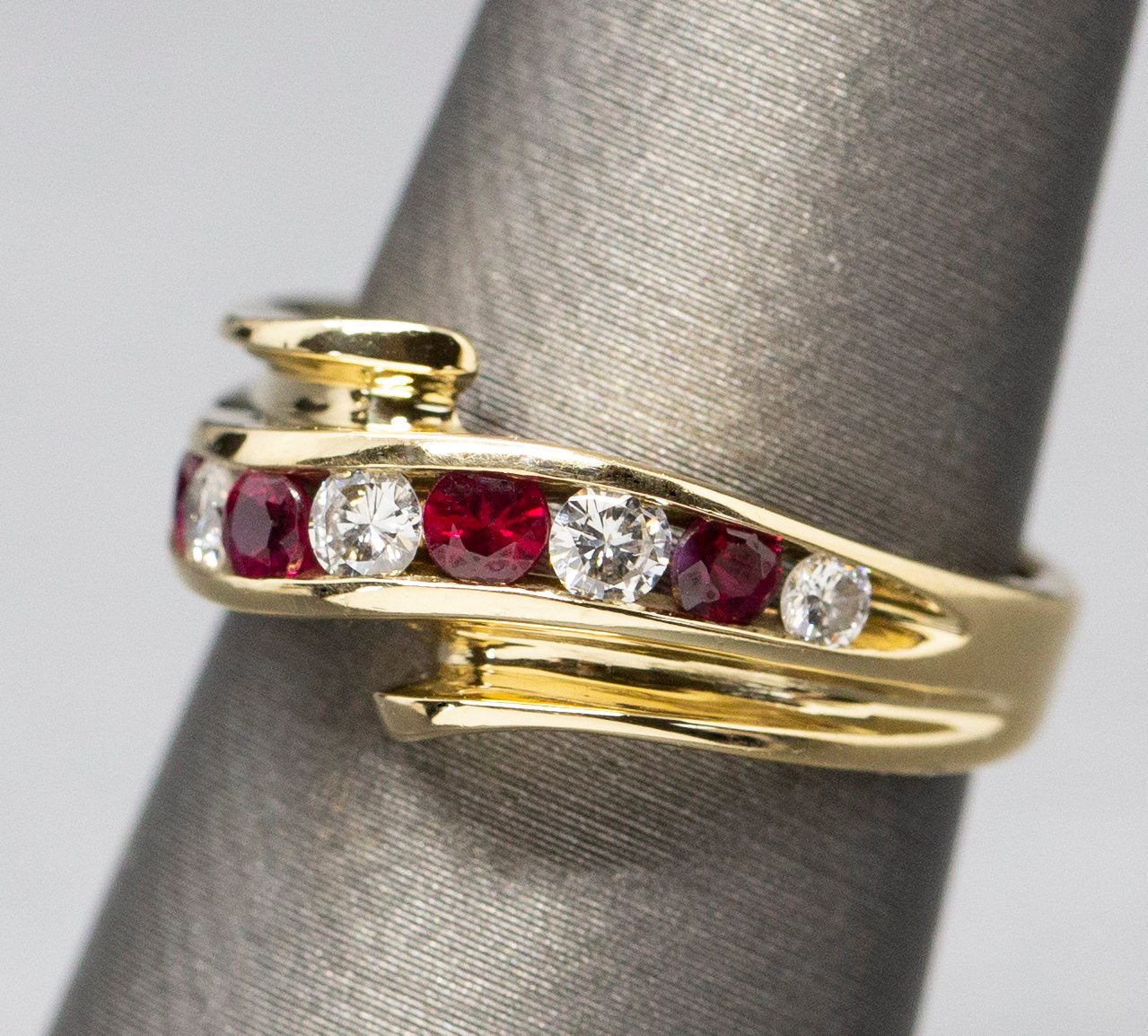Natural Ruby and Diamond Channel Set Bypass Ring 18k Size 5.75