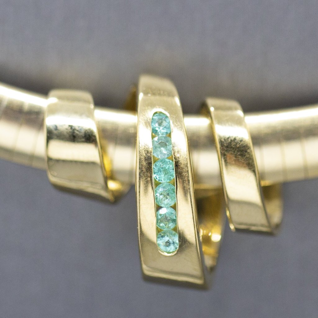 Brazilian Pariaba Tourmaline 18k Slide Pendant, Pariaba Tourmaline, Neon Tourmaline, Omega Slide, Channel Set, Exotic Gemstone Pendant 18k