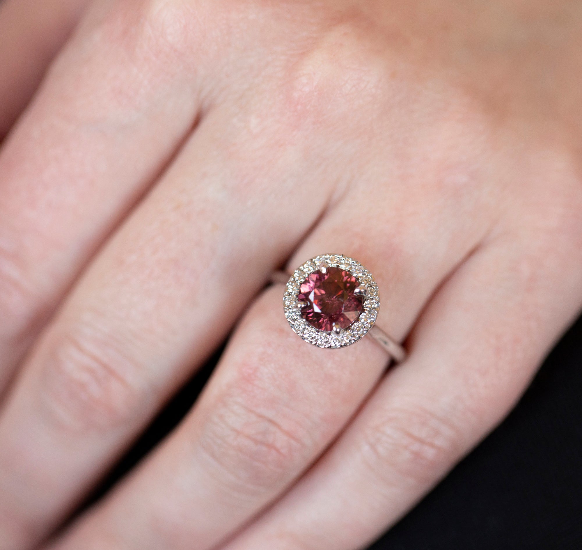 Glamorous 3.50ctw Rose Pink Red Zircon and Diamond Halo Ring Size 6.5