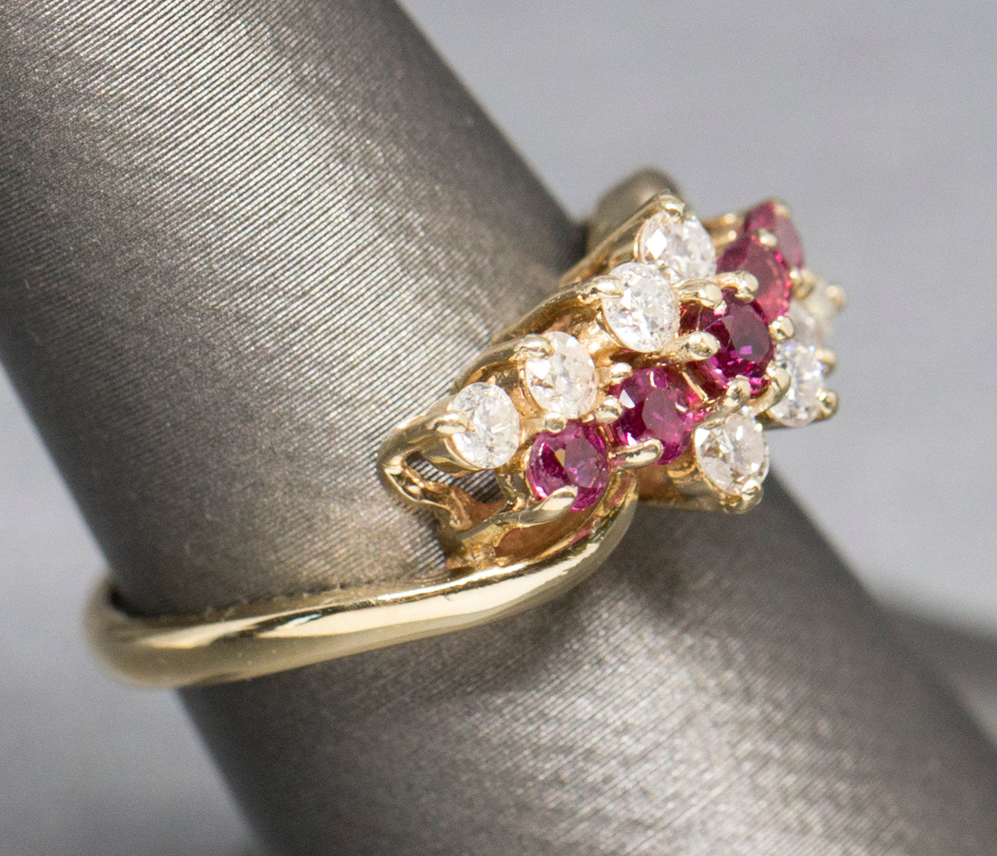 Perfect Three Row 1.00ctw Ruby and Diamond Band Ring 14k