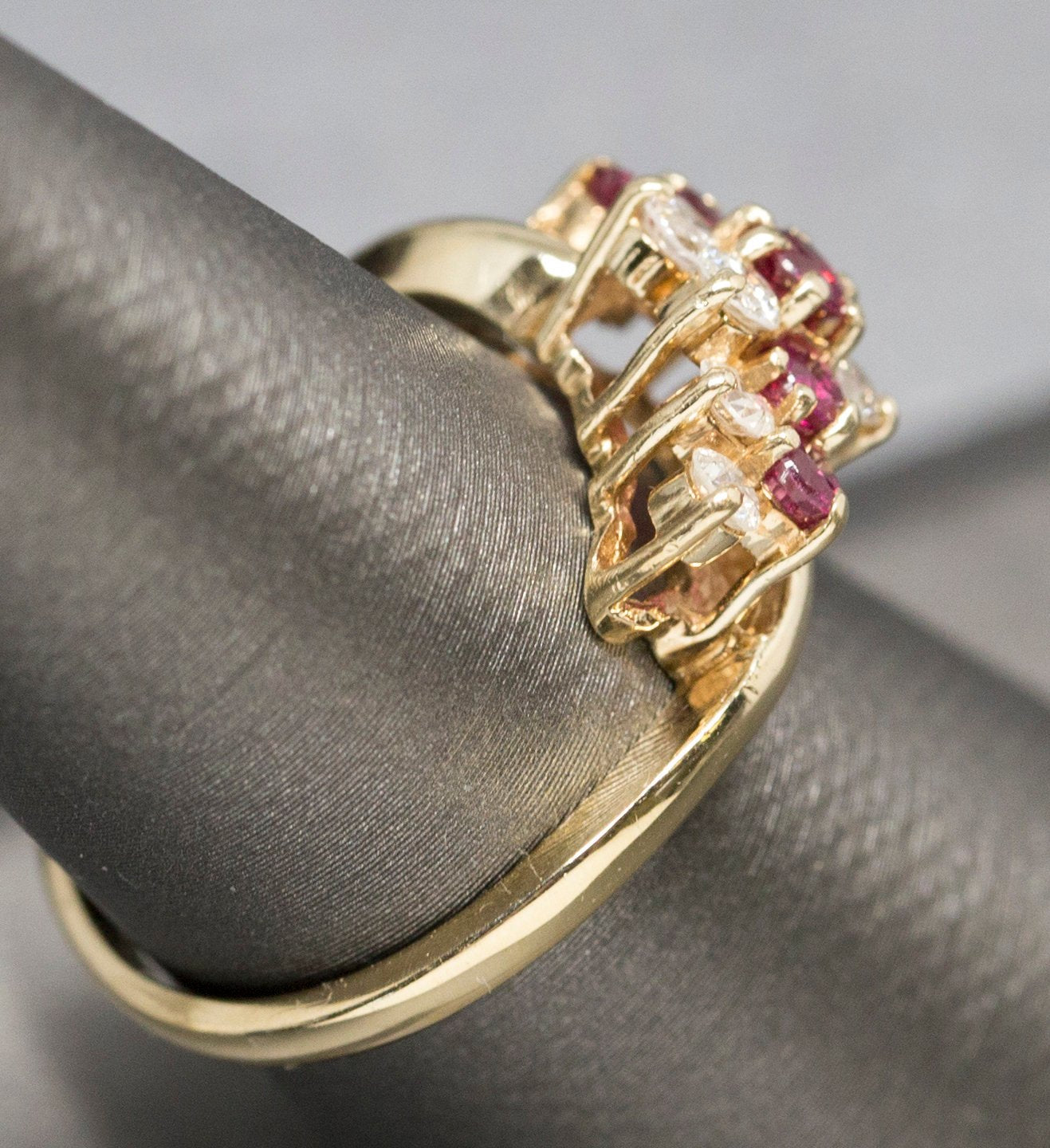 Perfect Three Row 1.00ctw Ruby and Diamond Band Ring 14k