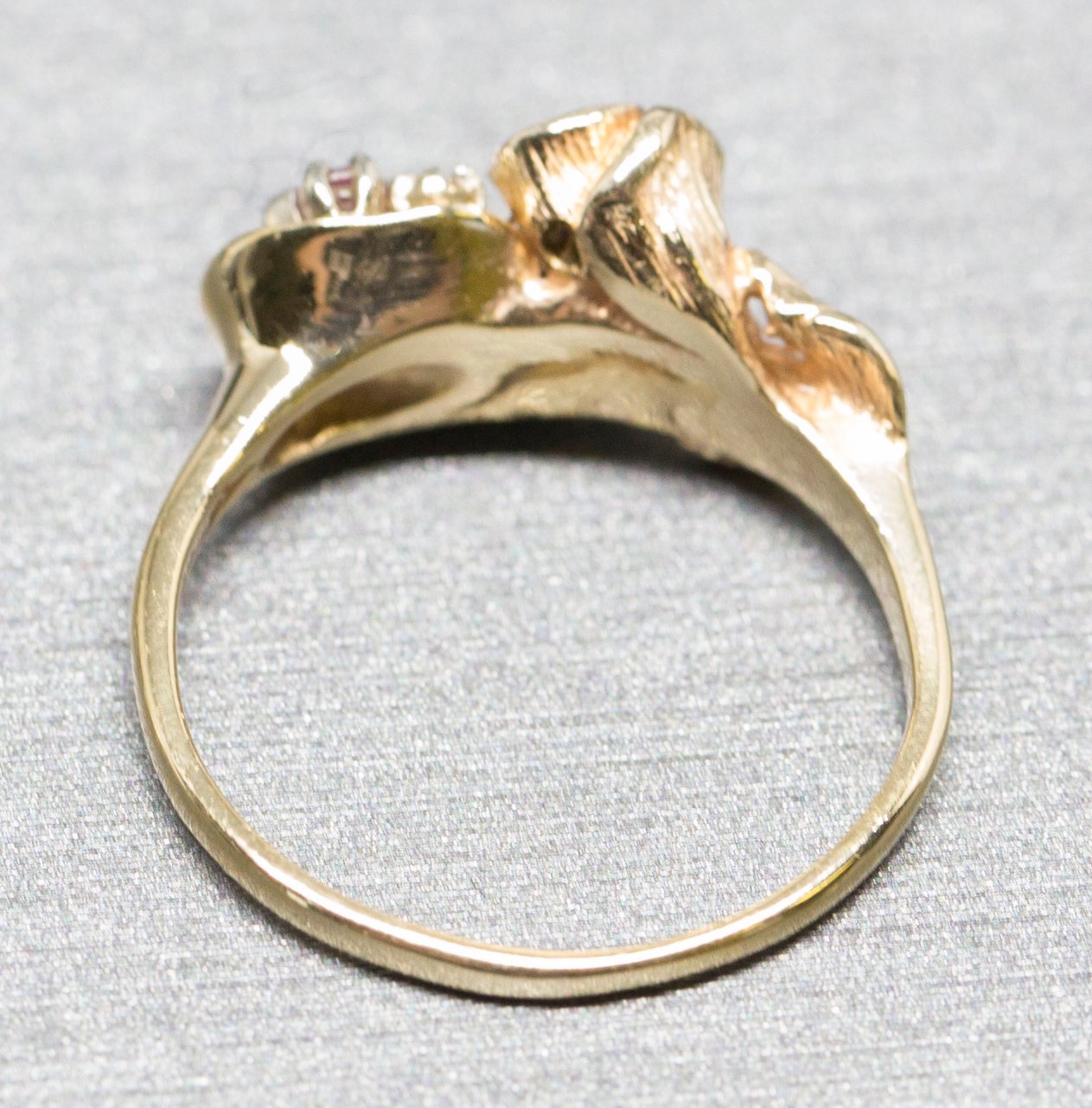 Sweet Vintage Ruby and Diamond Rose Ring in 14k Size 6