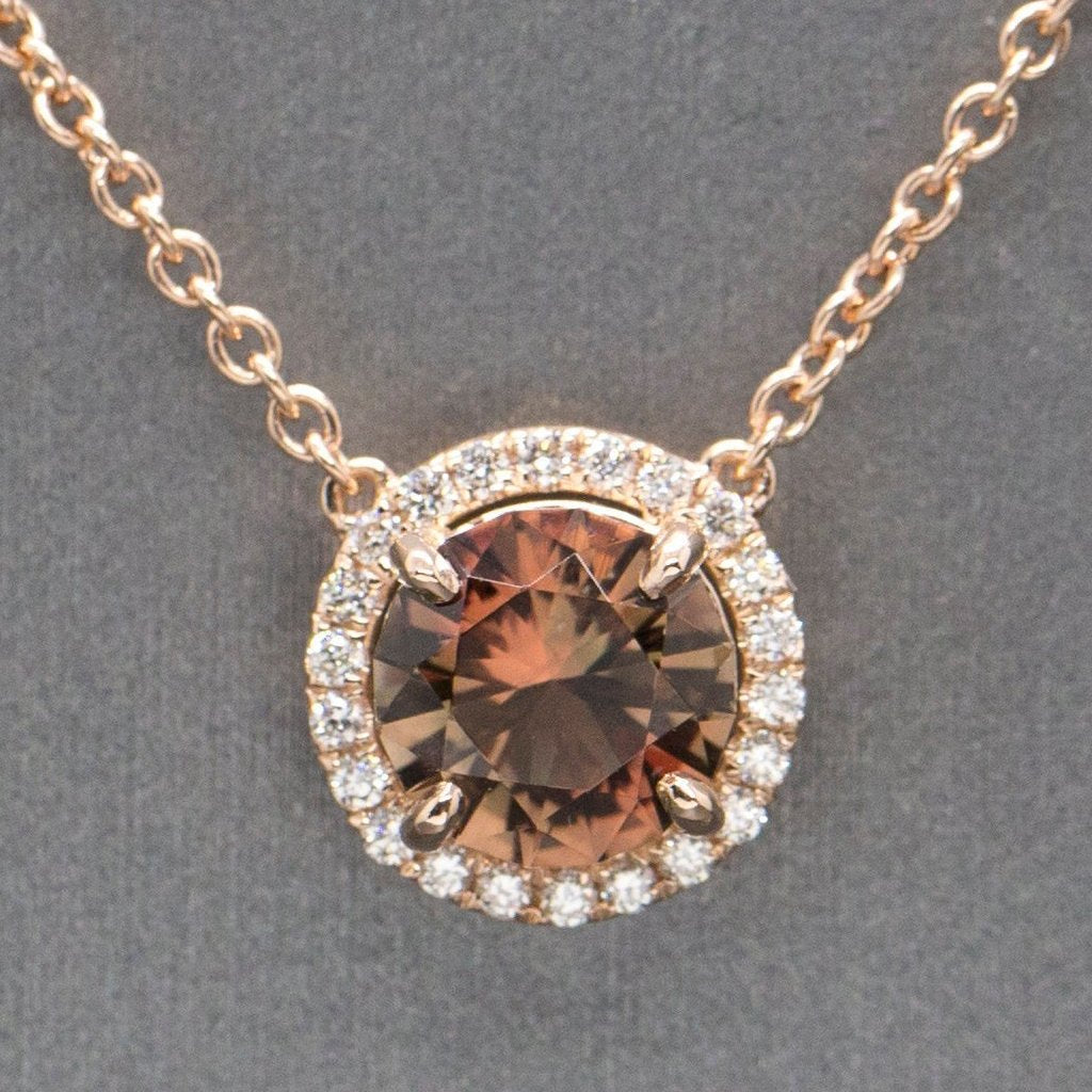STUNNING Oregon Sunstone and Diamond Halo Necklace Rose Gold 14k, Handcrafted 1.94ctw Blue Green Sunstone, Natural Sunstone, Gift for Her