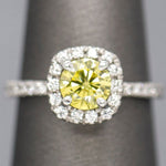 1.25ctw Yellow Diamond Halo Platinum Engagement Ring, Yellow Diamond Engagement Ring, Yellow Diamond Halo, Yellow Diamond Platinum Ring