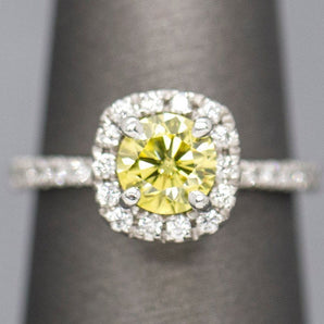 1.25ctw Yellow Diamond Halo Platinum Engagement Ring, Yellow Diamond Engagement Ring, Yellow Diamond Halo, Yellow Diamond Platinum Ring
