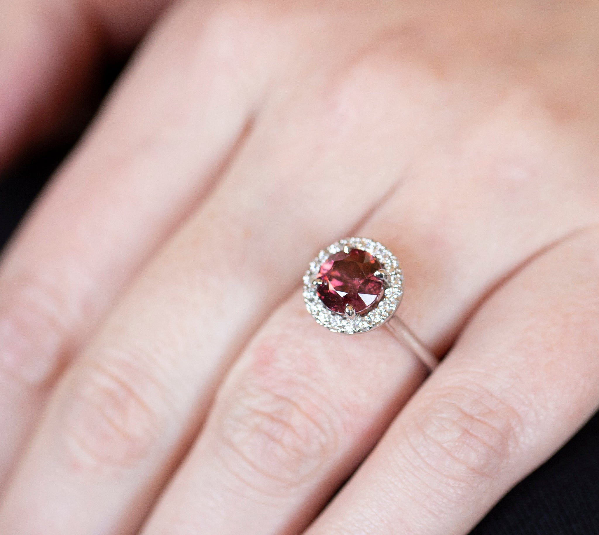 Glamorous 3.50ctw Rose Pink Red Zircon and Diamond Halo Ring Size 6.5