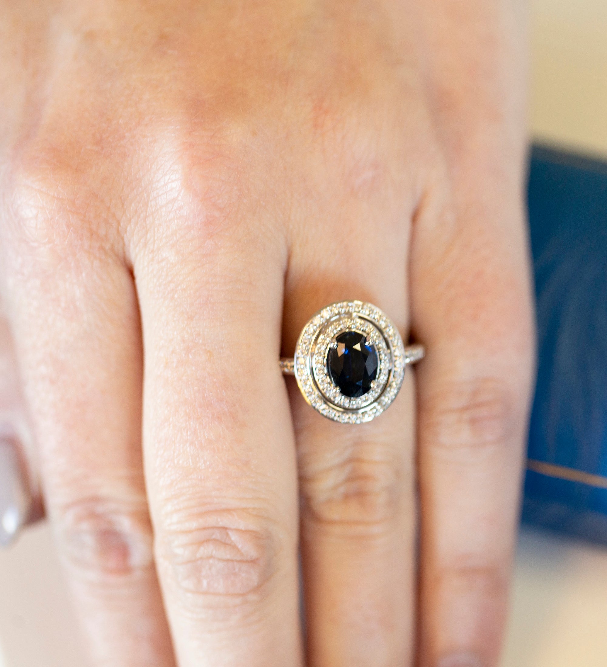 Handcrafted 2.47ctw Natural Blue Sapphire and Double Diamond Halo Ring 14k Size 7