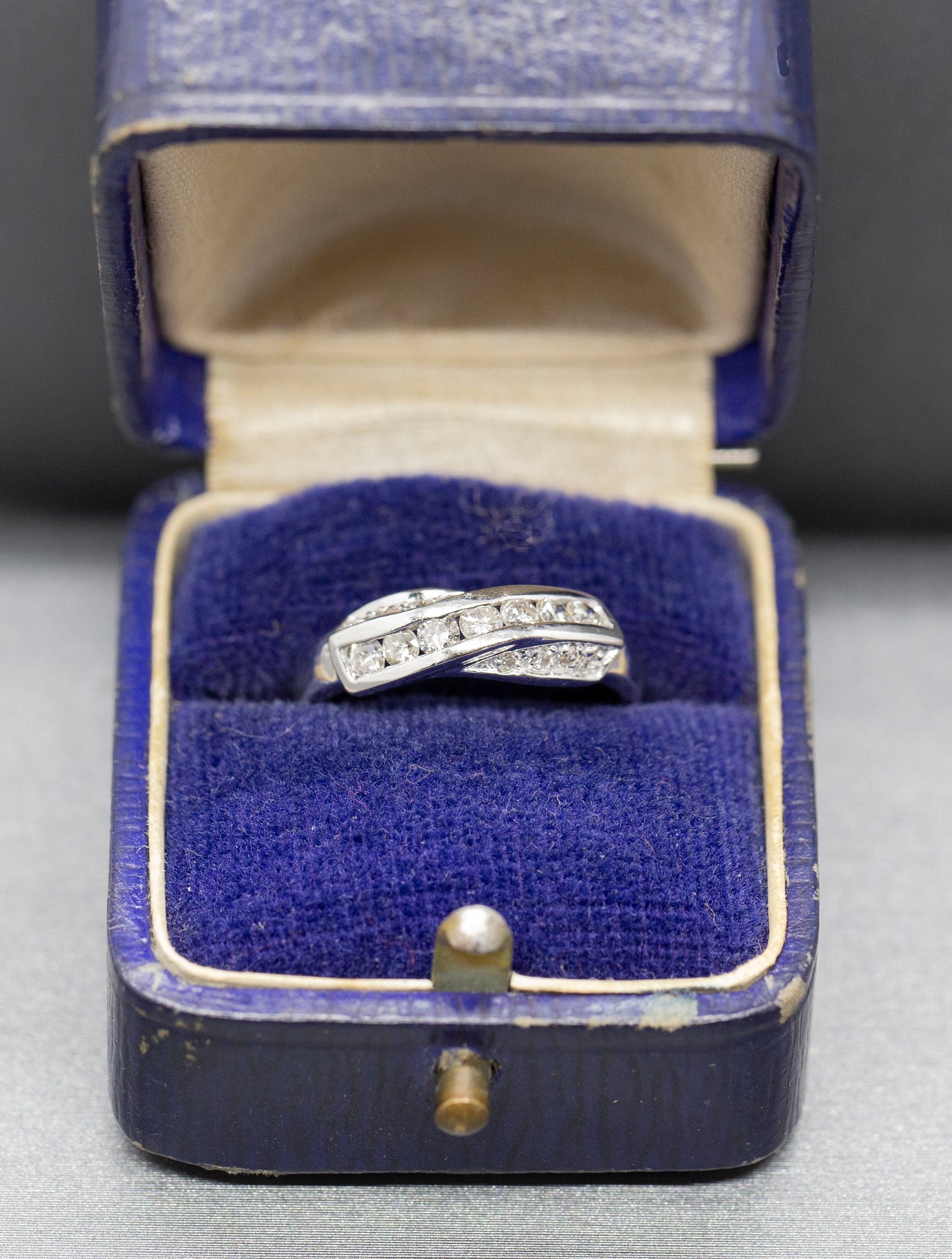 Diamond Cross Over Band Ring 18k, Channel Set Diamond Ring, Wedding Band Ring, Stackable Ring, Right Hand Diamond Ring, Anniversary Band