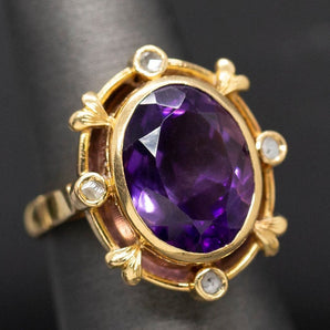 Amethyst and Diamond Slice Ring in 14k Yellow Gold Size 6