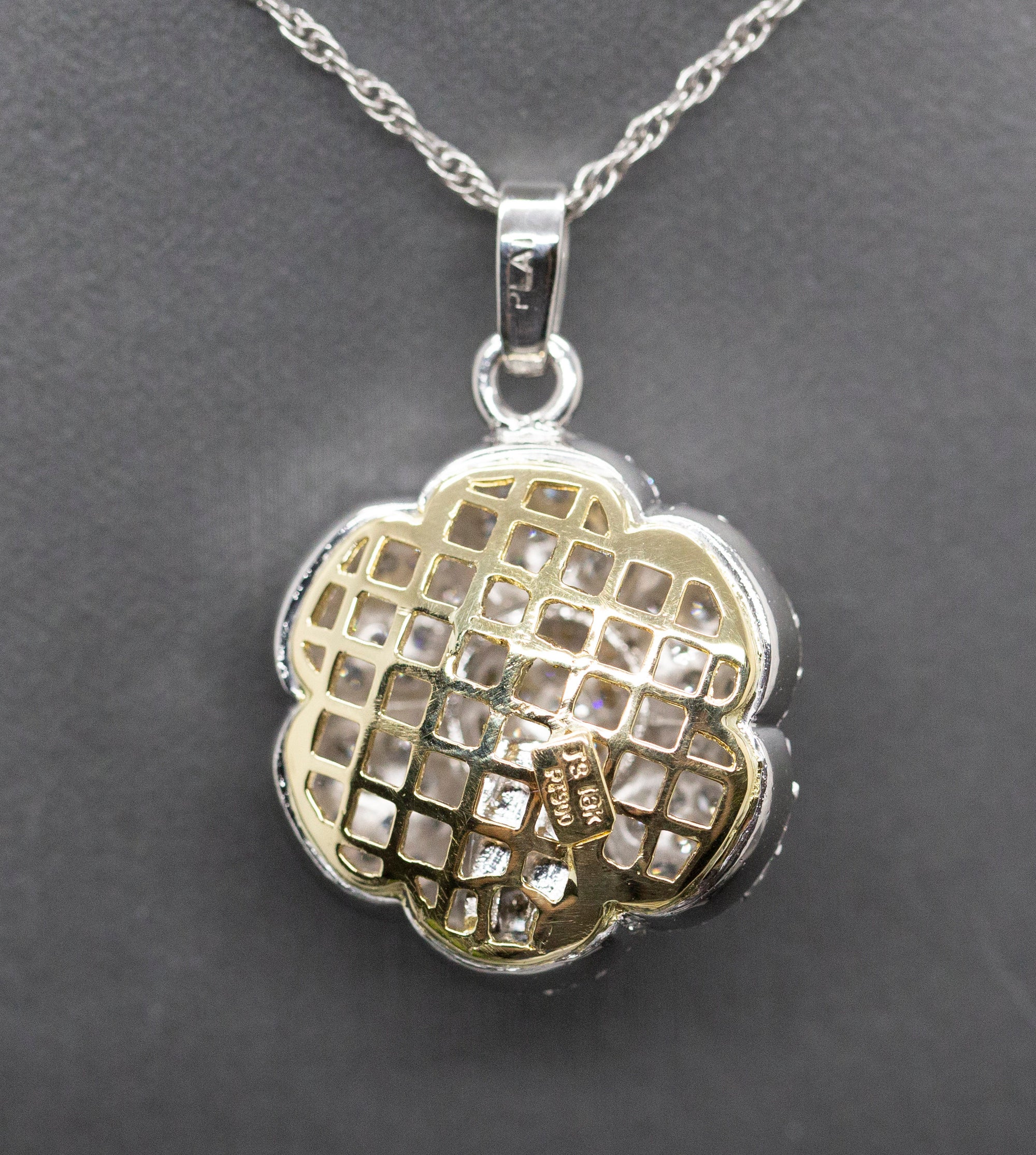 Pave Diamond Flower 3.00ctw Pendant Necklace in 18k Yellow Gold and Platinum
