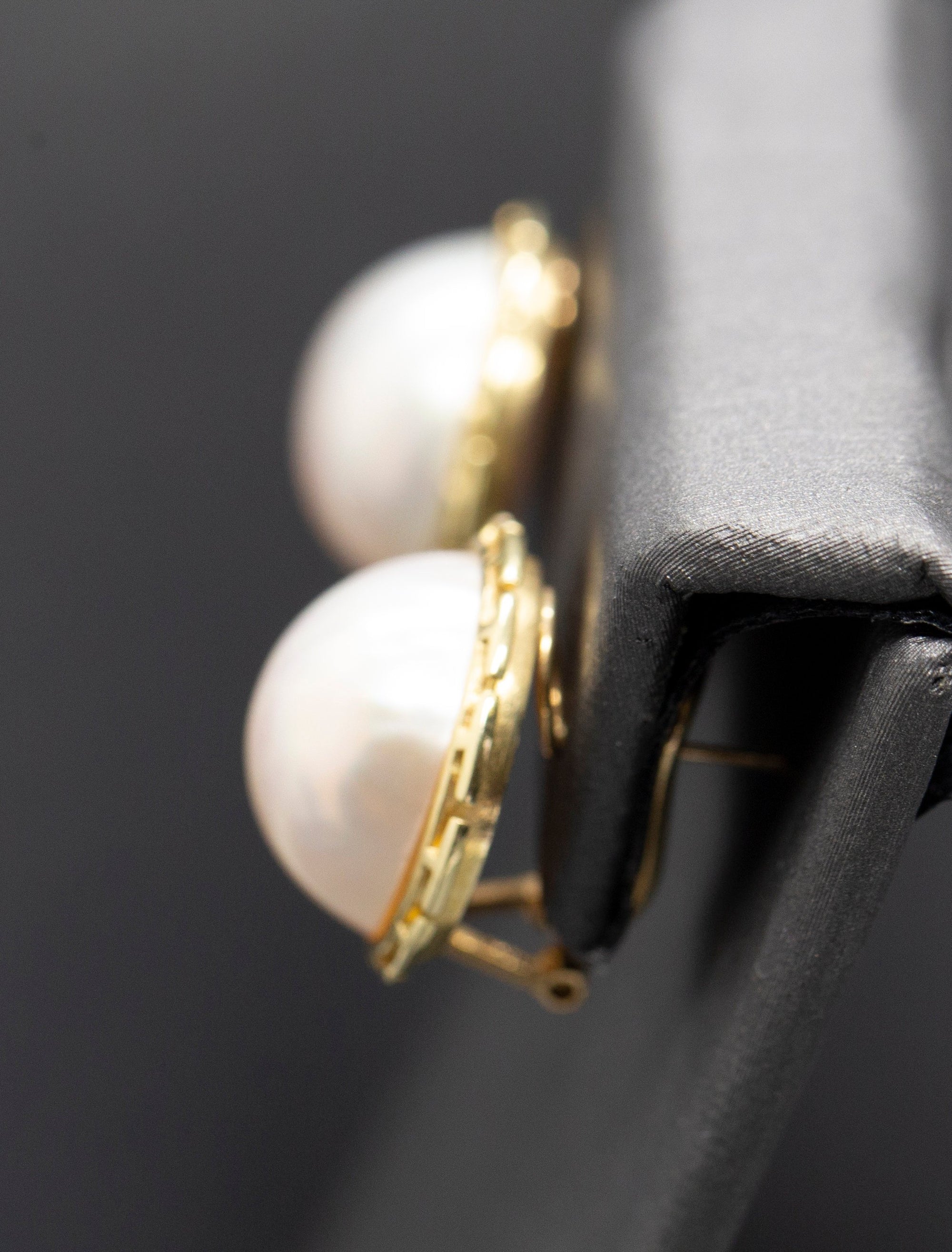 Classic 15mm Mabe Pearl Greek Key Omega Back Pierced Earrings