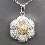 Pave Diamond Flower 3.00ctw Pendant Necklace in 18k Yellow Gold and Platinum