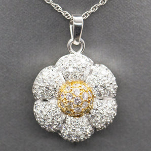 Pave Diamond Flower 3.00ctw Pendant Necklace in 18k Yellow Gold and Platinum
